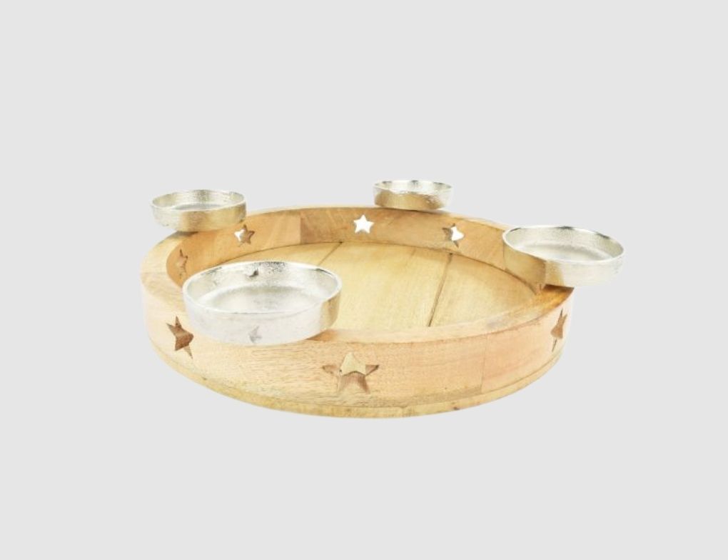 Adventskranztablett Mangoholz, Metall