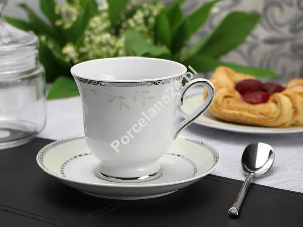 Filiżanka ze spodkiem do kawy 0,25 L / 14,5 cm Ćmielów - Astra B601 MARZENIE PLATYNOWE Gift Box