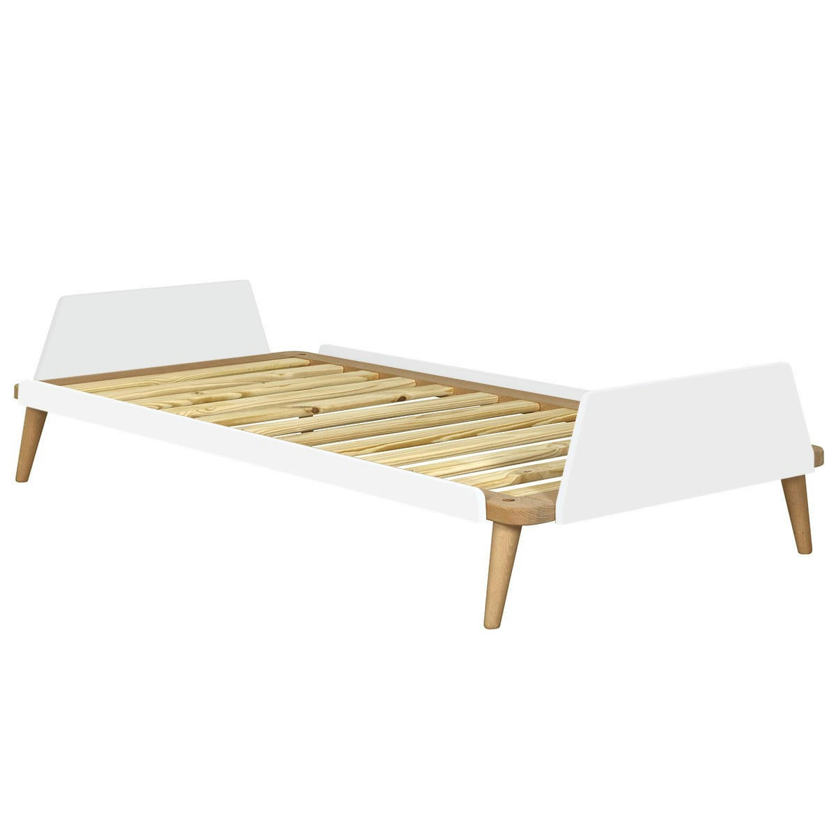 KARL - Lit 90x190 cm bois massif blanc et bois