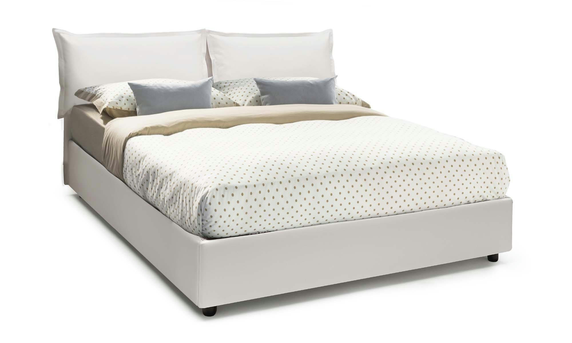 DIKONE - Lit coffre 140x190 cm en éco-cuir blanc