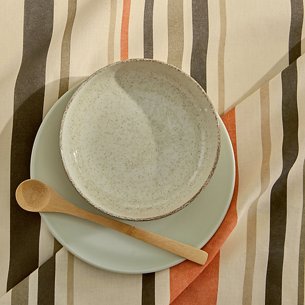 Nappe carrée coton enduitrayures basque (170x170 cm - Beige)