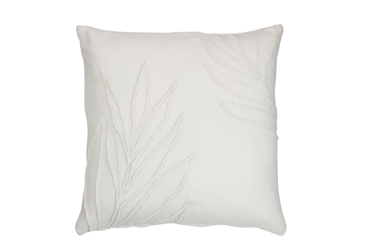 J-Line kussen Blad Fijn Vierkant - polyester - wit