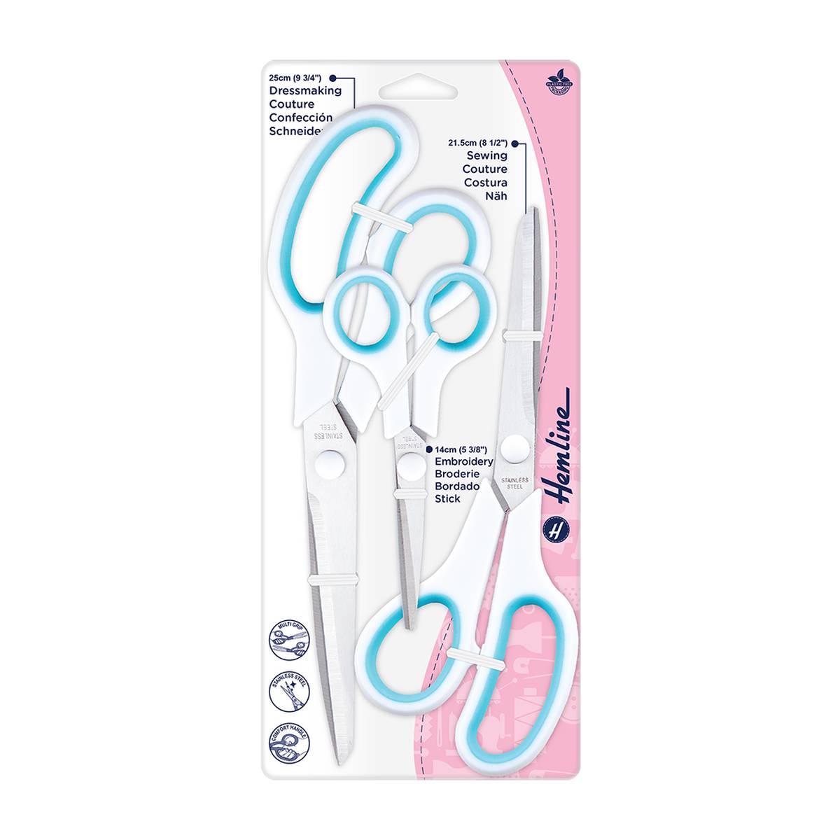 Hemline Soft Grip Scissors Set 3 Pieces