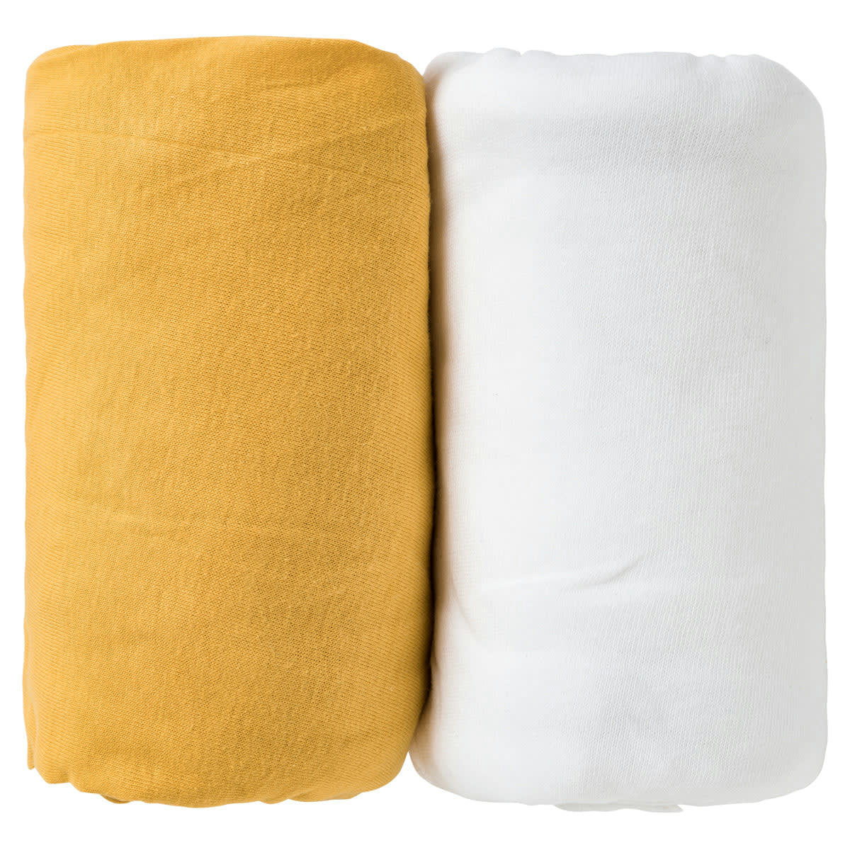 - Lot de 2 draps housse bébé en coton jaune et blanc 70x140 cm