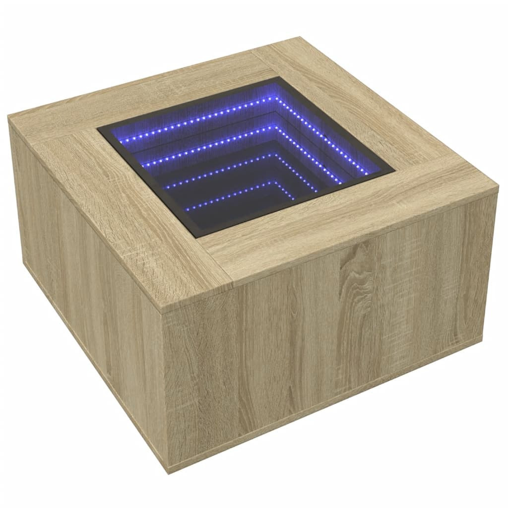 Stolik Kawowy Ława Stół Brązowy 60x60x40 Oświetlenie Led Do Salonu