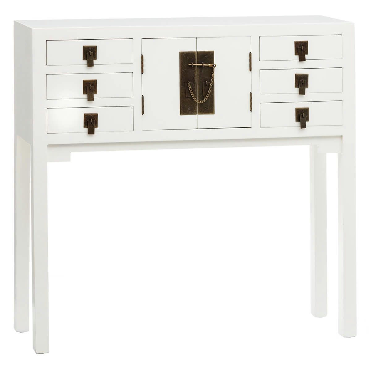 MINZE - Console  2 portes 6 tiroirs coloris blanc