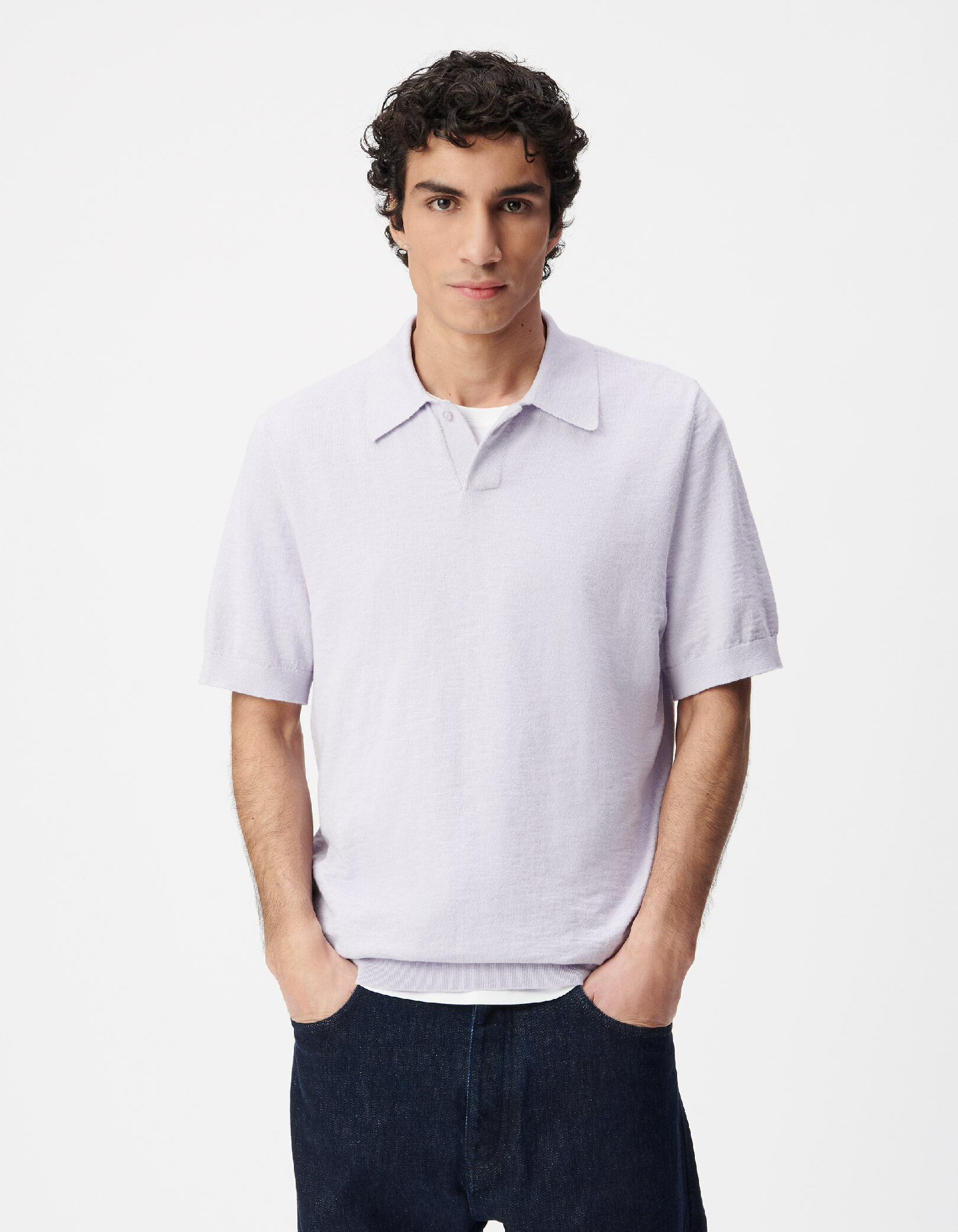 Polo manches courtes lilas maille flammée Homme