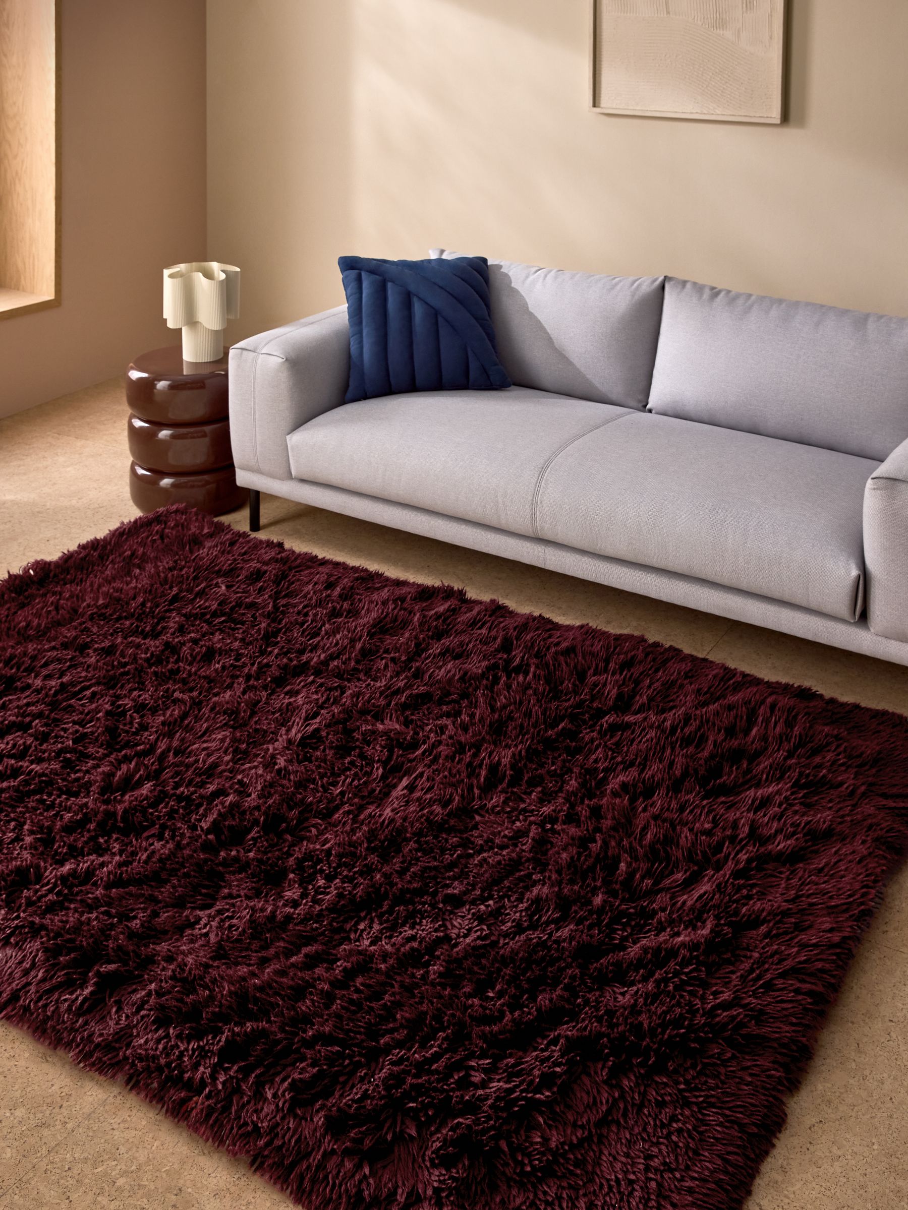 Burgundy Dala Shaggy Berber Wool Tufted Rug