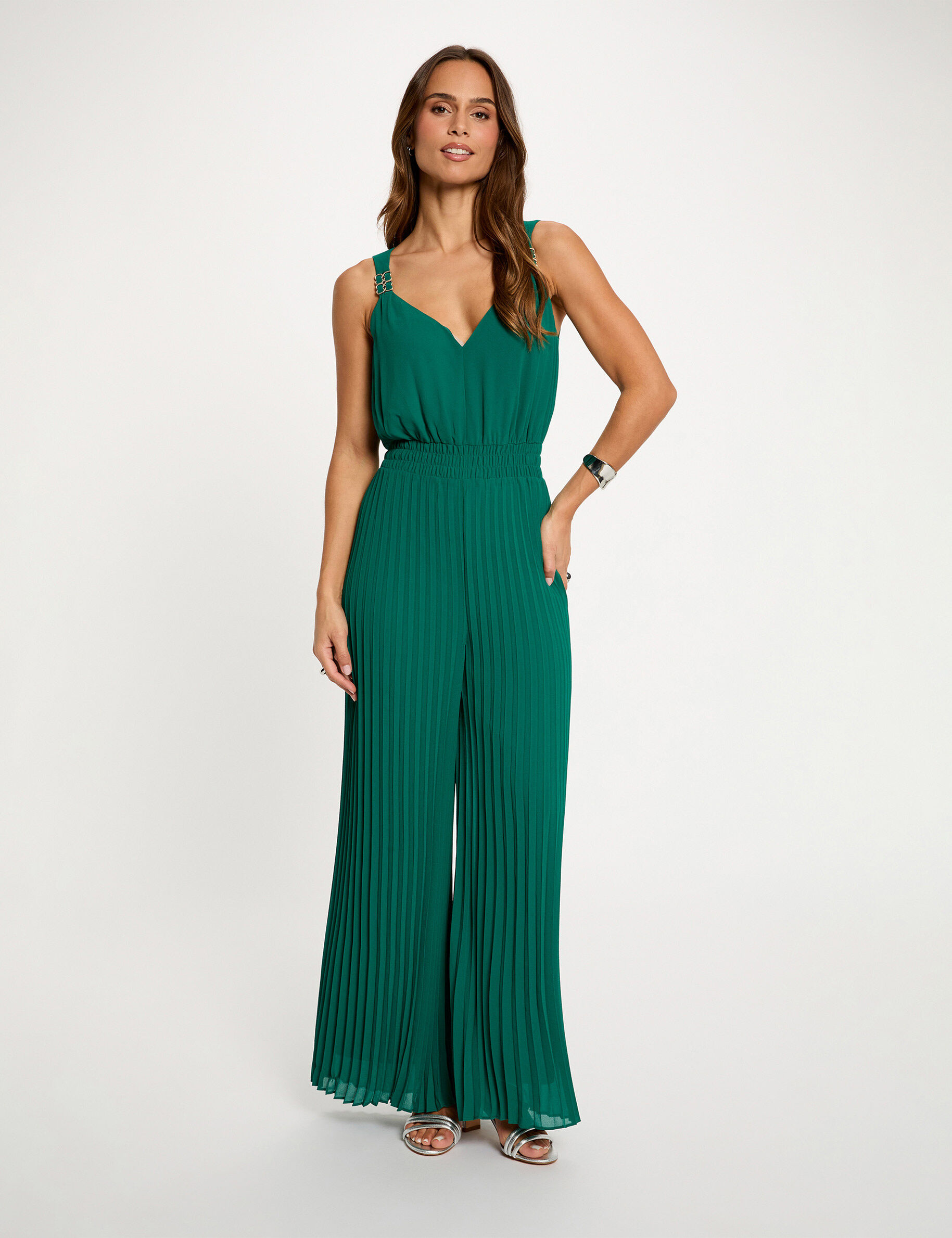 Pleated-Leg Jumpsuit Green Women