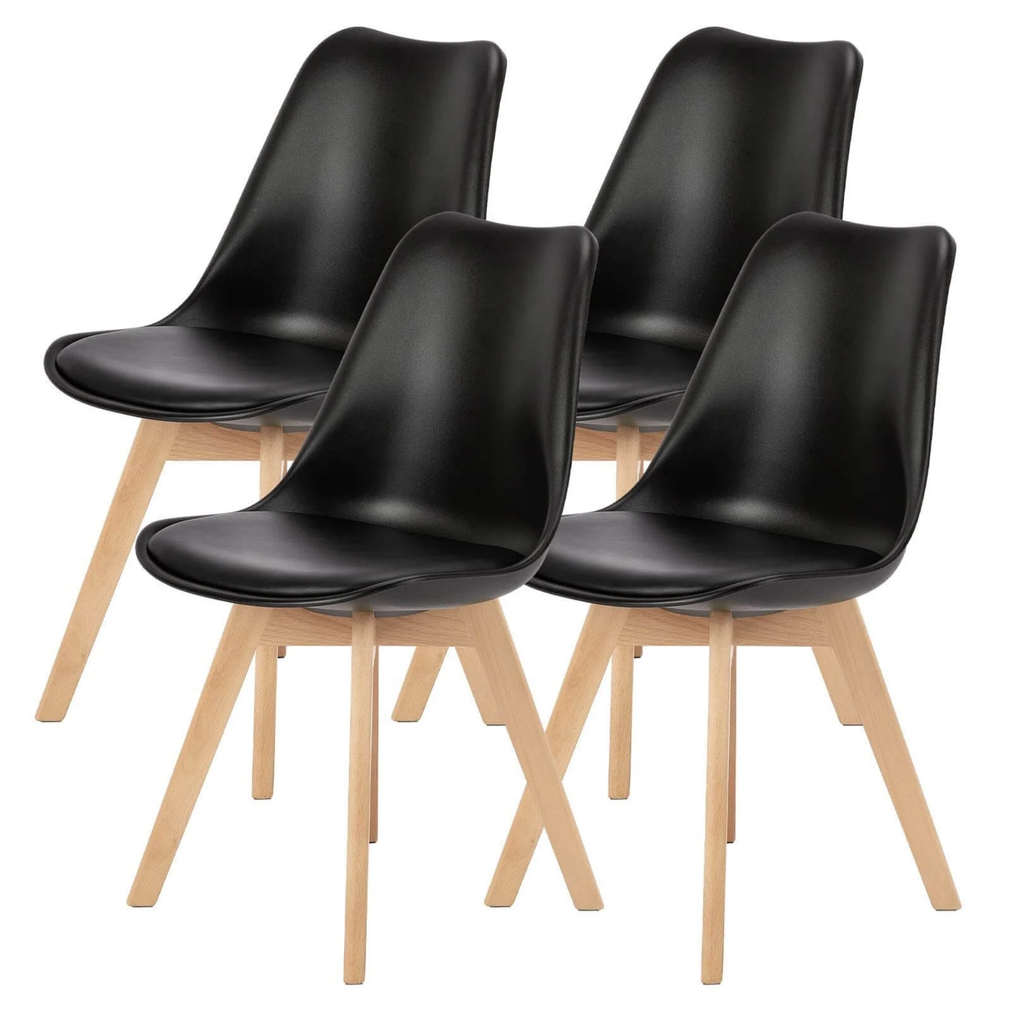 Dining Chair Set of 4 PU Leather Side Seating with Wood Legs