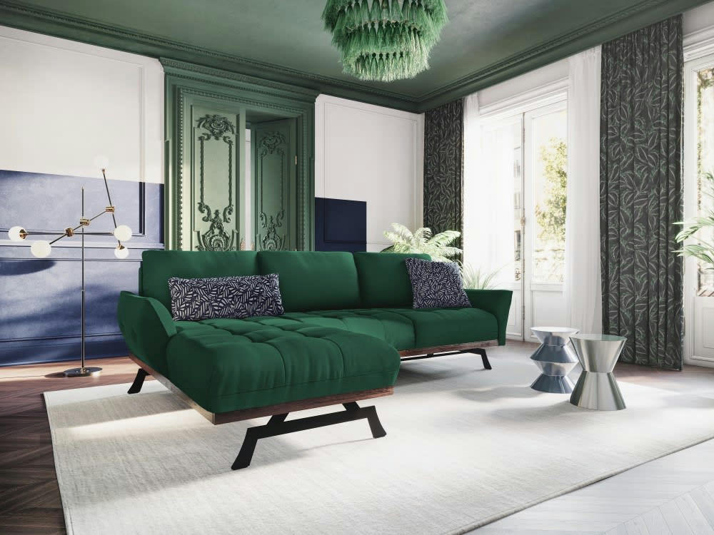 OLIVIER - Canapé d'angle 4 places en tissu structuré vert