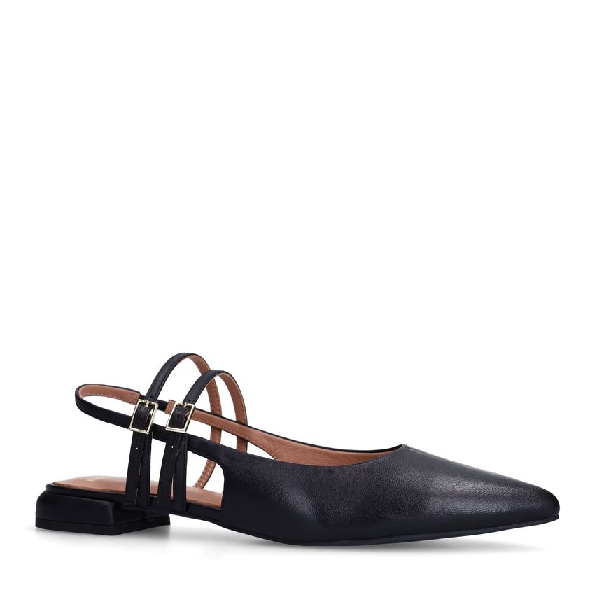 Manfield Zwarte leren slingbacks met dubbele bandjes