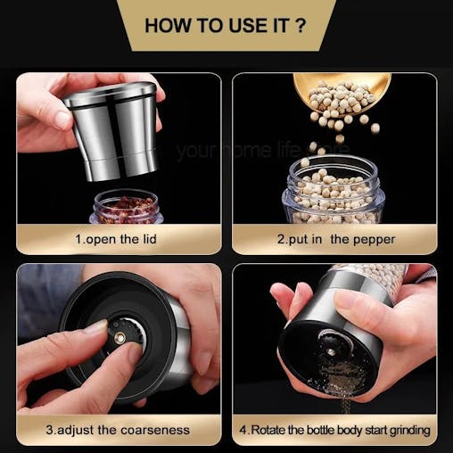 NNEOBA 2-in-1 Stainless Steel Pepper Grinder Double-Head Manual Spice Mill Silver