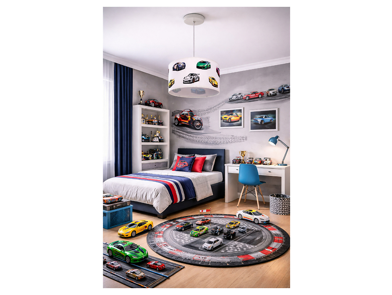 Lampa wisząca dziecięca 30 cm Samochody tkanina
