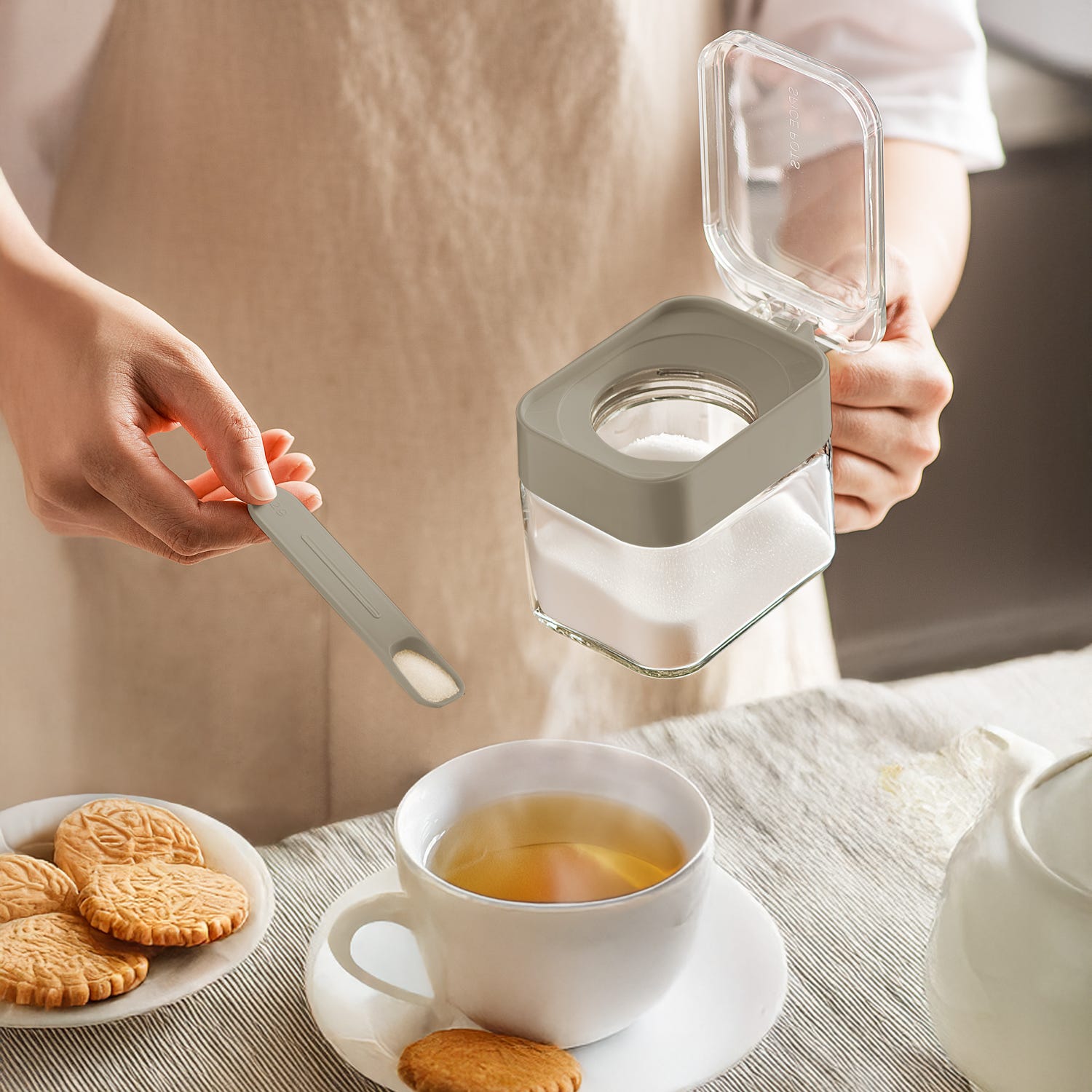 Zuccheriera in vetro 300 ml con cucchiaino grigio