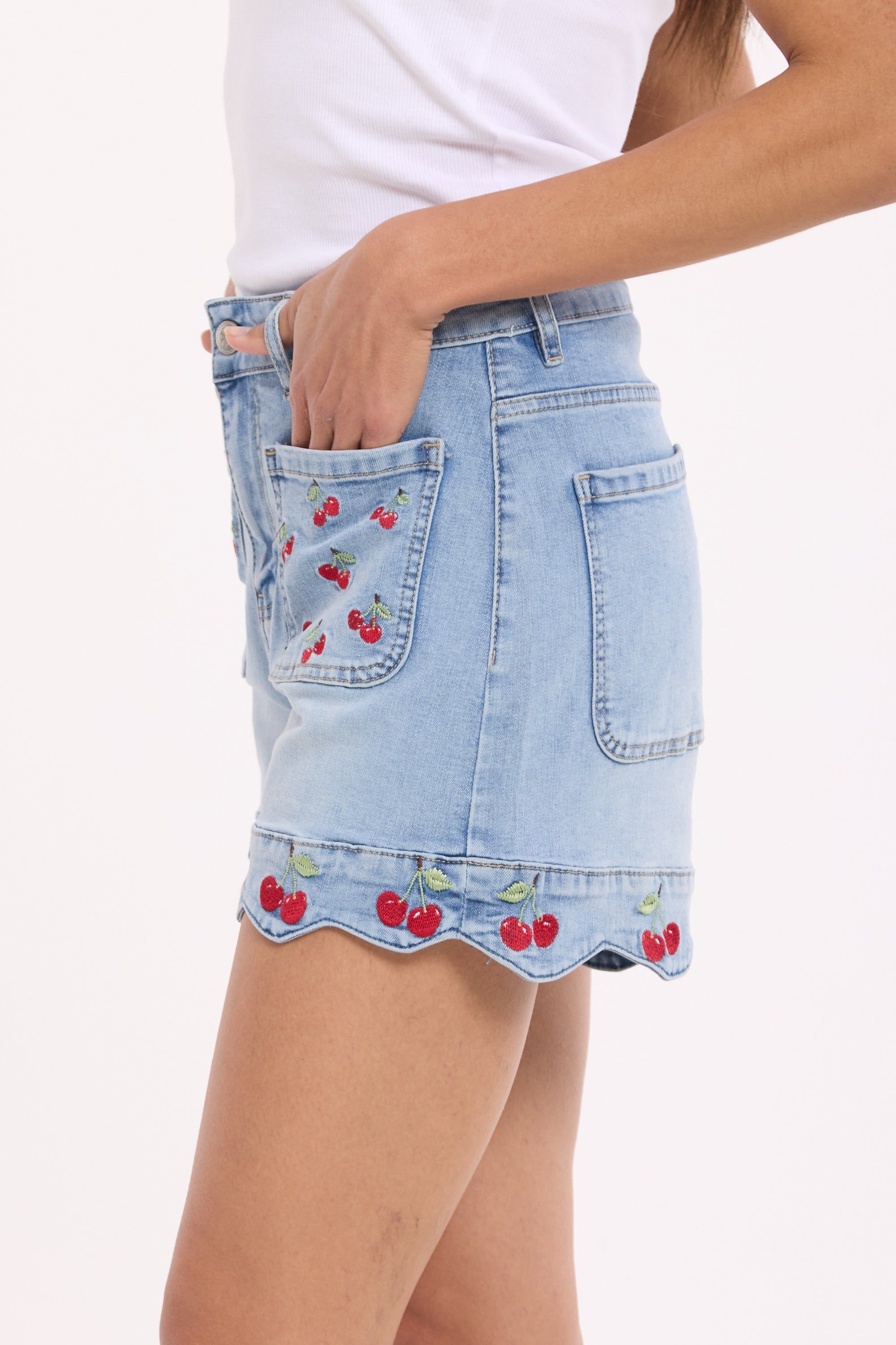 House of Holland Cherry Embroidery Denim Shorts