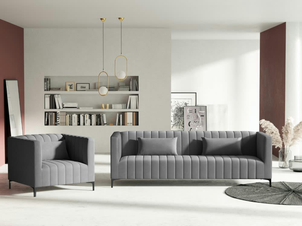 ANNITE - Fauteuil en velours gris clair