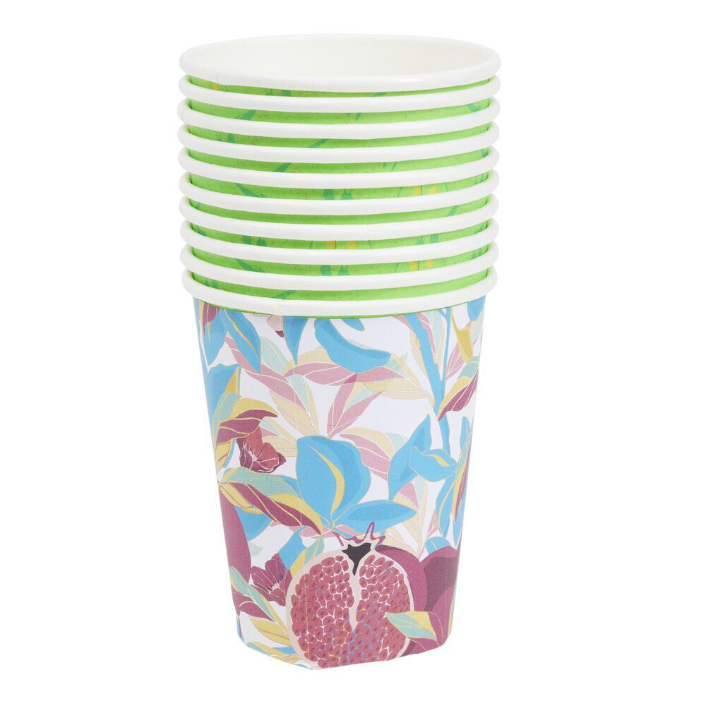 Gobelet carton motif exotique grenade feuillage multicolore 25cl x10