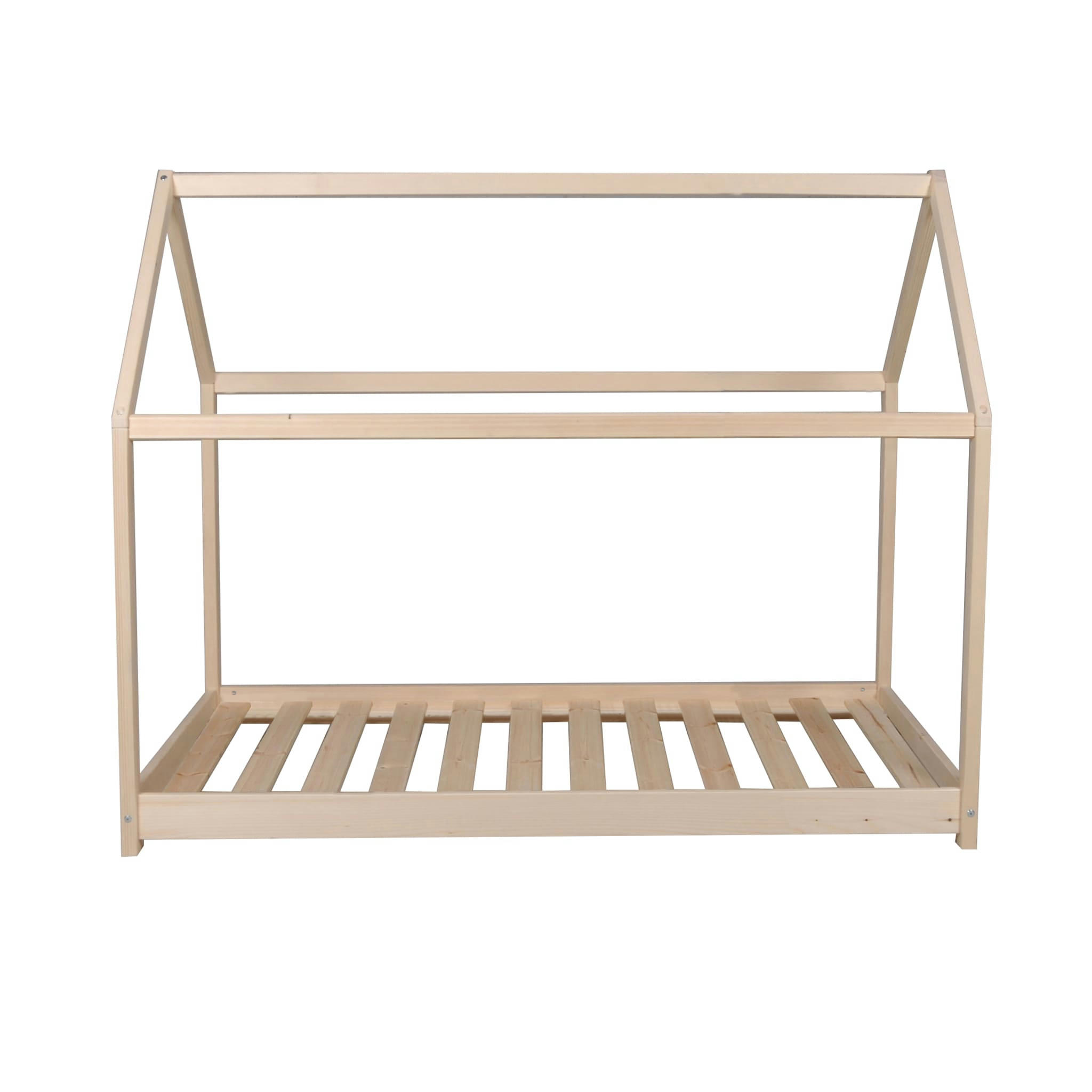 - Lit cabane en bois massif bois clair 70x140