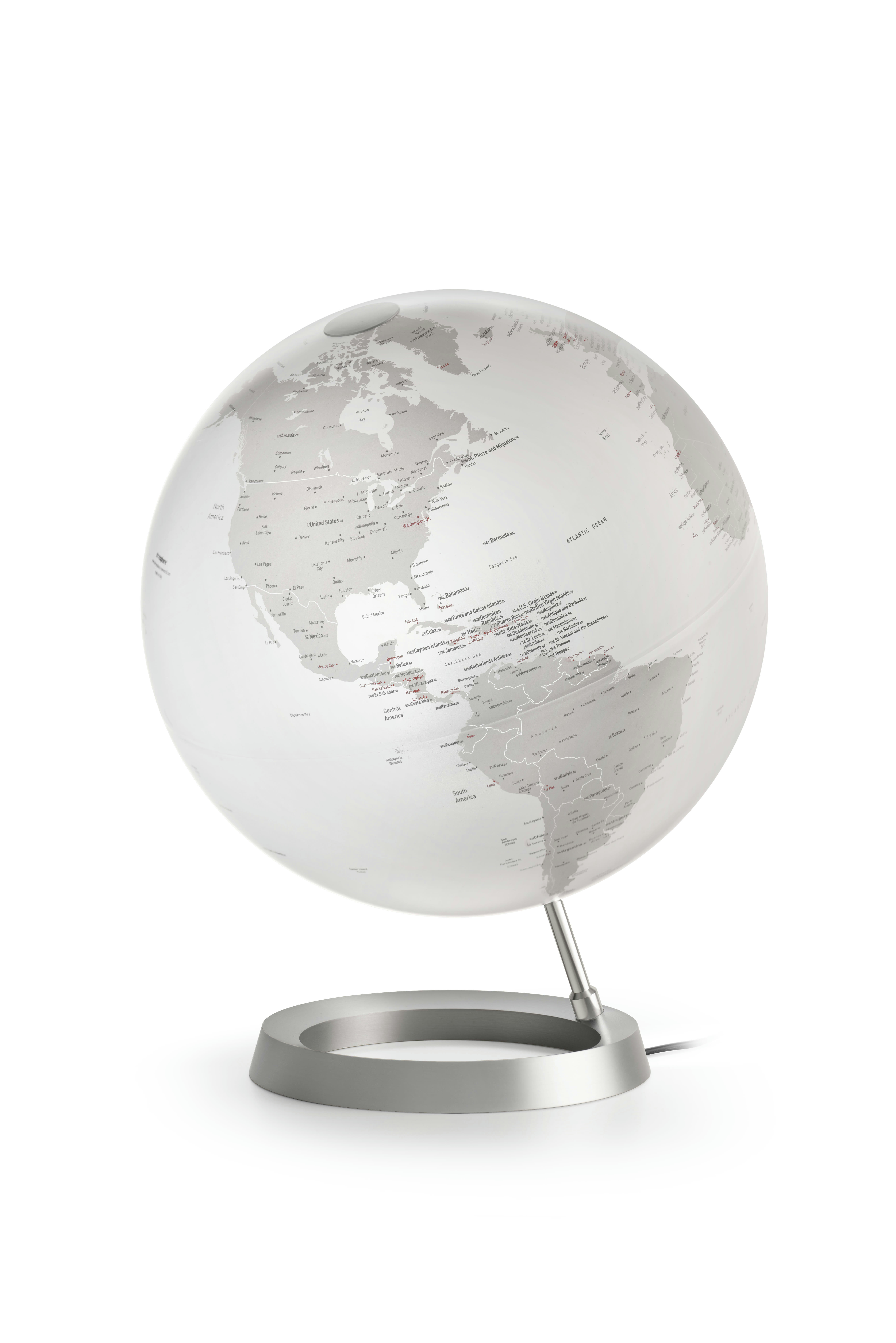 VISION WHITE - Globe terrestre de design 30 cm  lumineux  textes en anglais