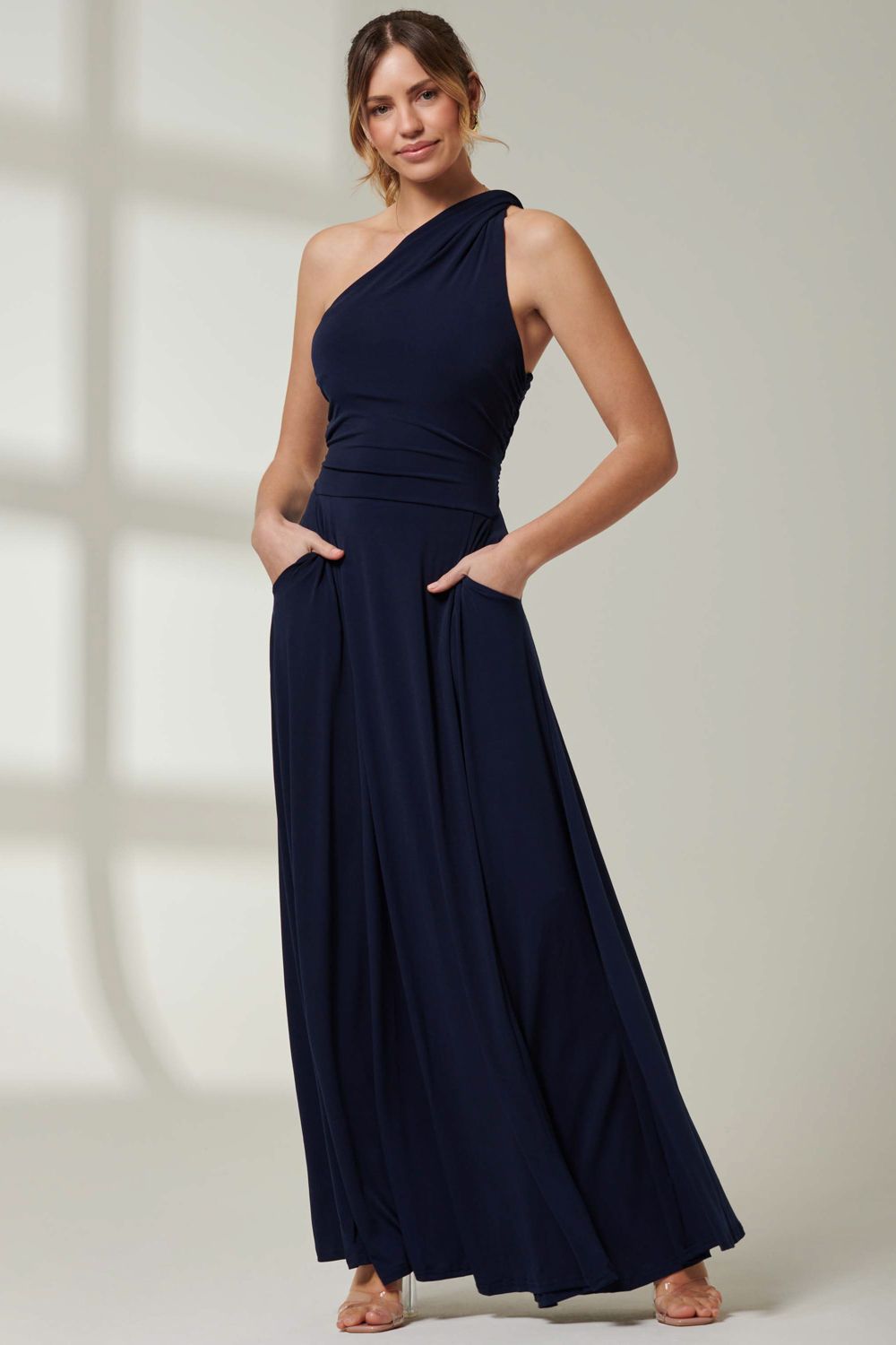 Jolie Moi One Shoulder Jersey Maxi Dress