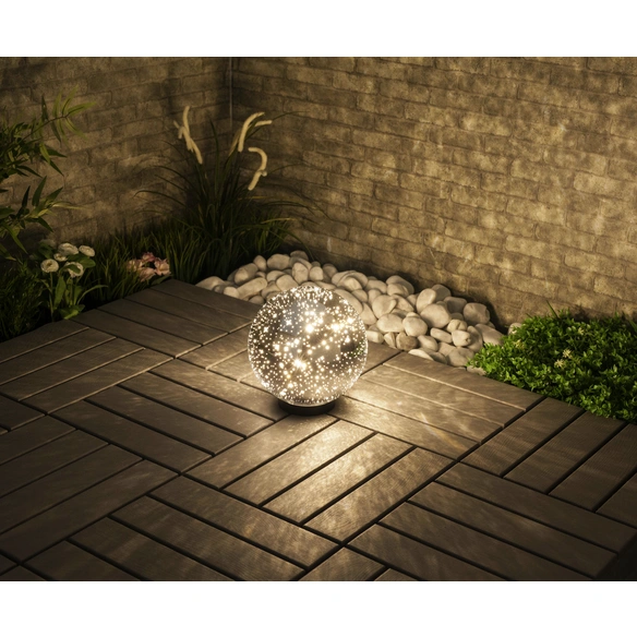 LED-Kugelleuchte, 9,6 W, 3000 K, 850 lm, chromfarben, ⌀ 25 cm, Glitzereffekt