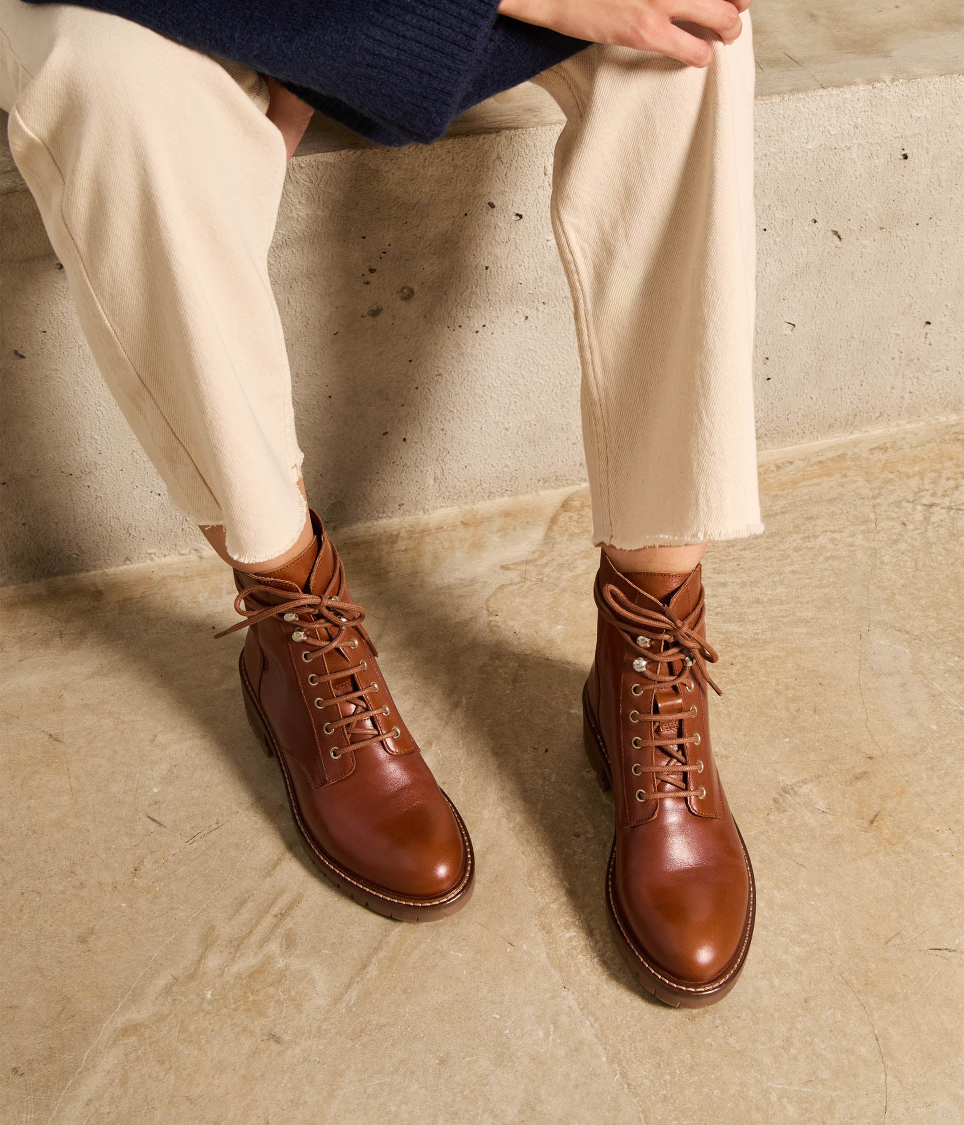 Bottines en cuir cognac Azélie