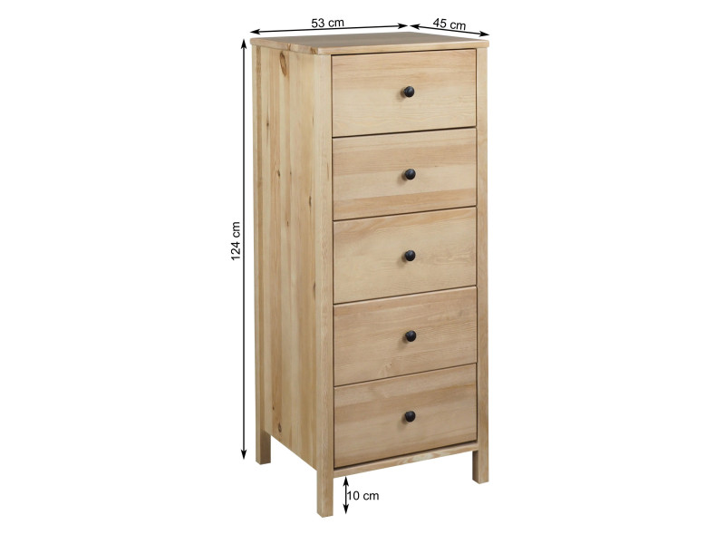 Komoda 53 cm słupek drewniana 5 szuflad, kolor sosnowy