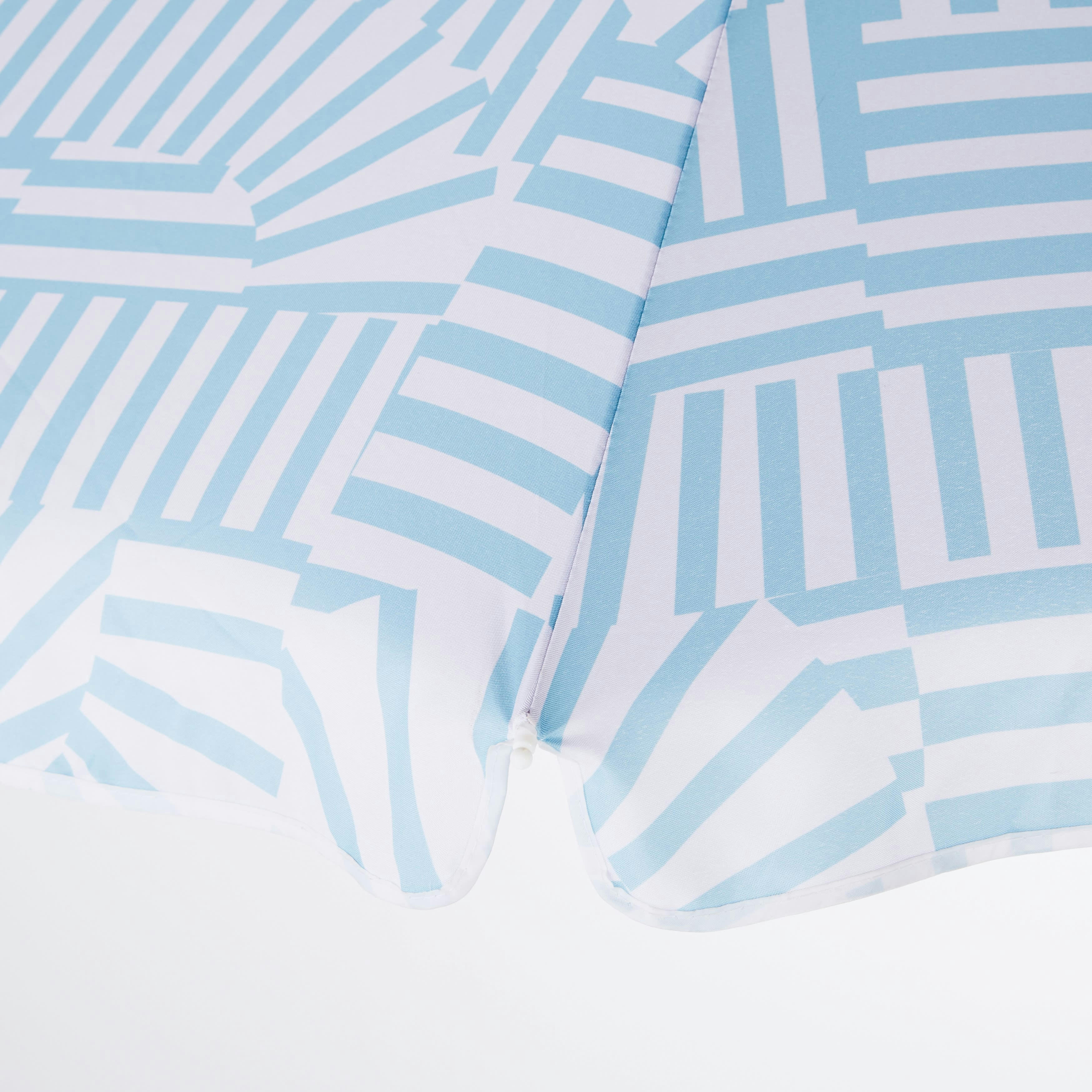 Nicolo - Parasol vintage 2x2m en aluminium imitation bois et toile bleue et blanche