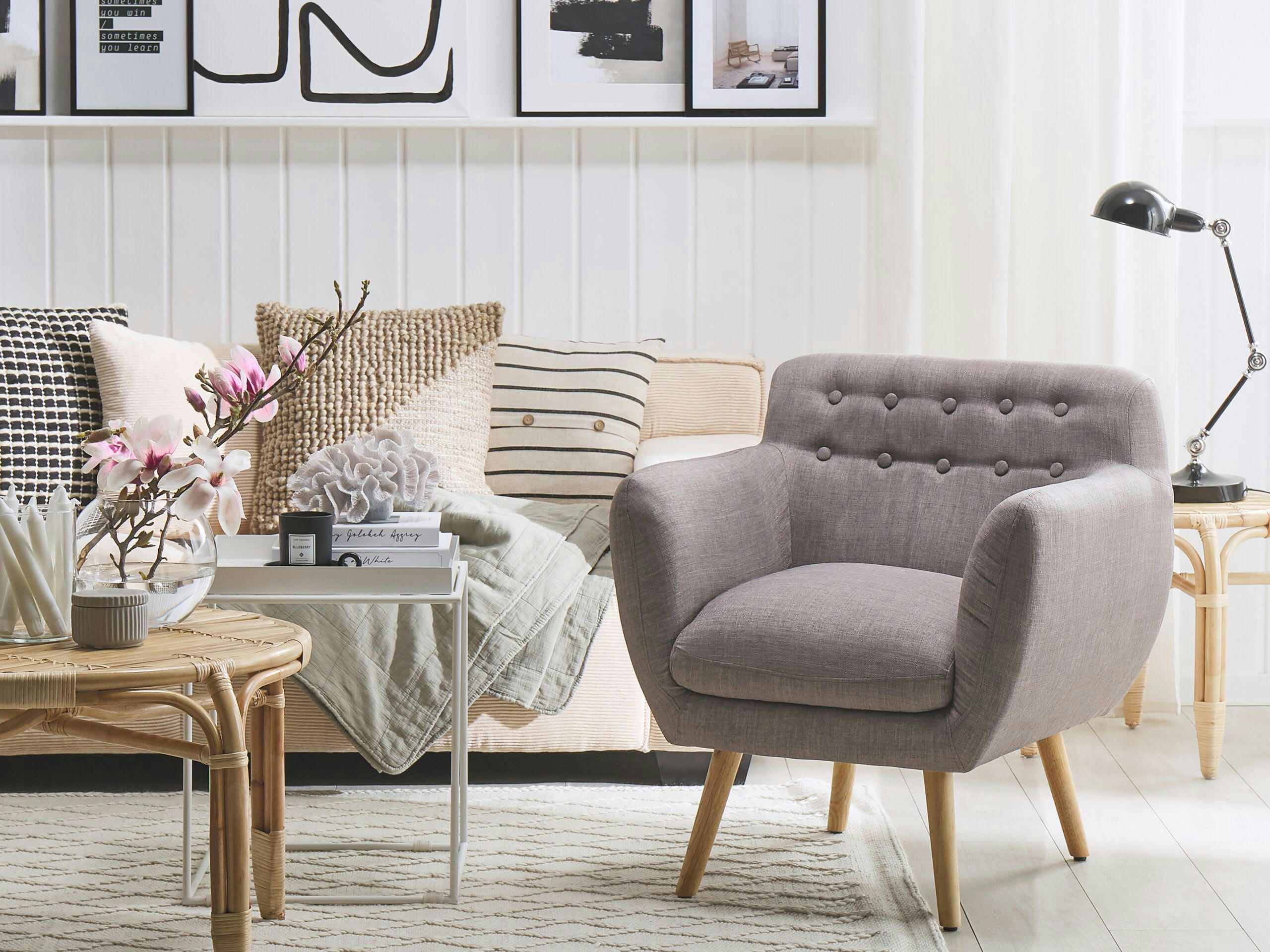 MELBY - Fauteuil de salon en tissu gris clair