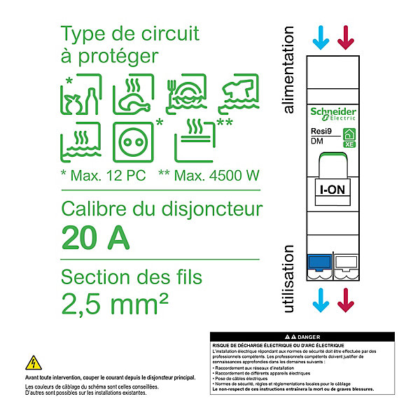 Disjoncteur embrochable courbe C phase   neutre 20A Schneider Electric Resi9 XE