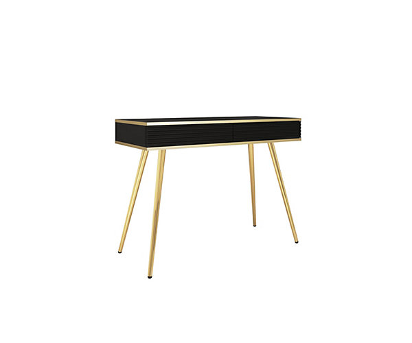 Coiffeuse noire glamour avec pieds dorés, 102 x 80 x 50