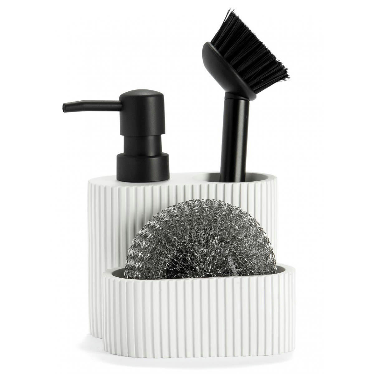 - Distributeur liquide vaisselle + porte éponges polyrésine 11,5x11x19cm