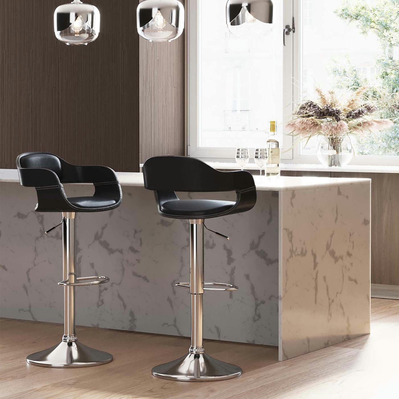 COSTA - Tabouret de bar réglable noir et acier chromé