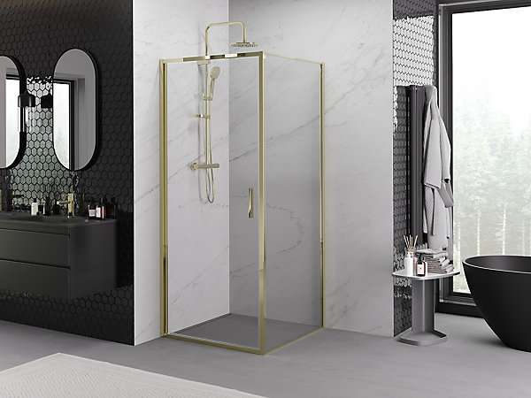 Mexen Exo cabine de douche pivotante 100 x 100 cm, transparent, or - 817-100-100-50-00