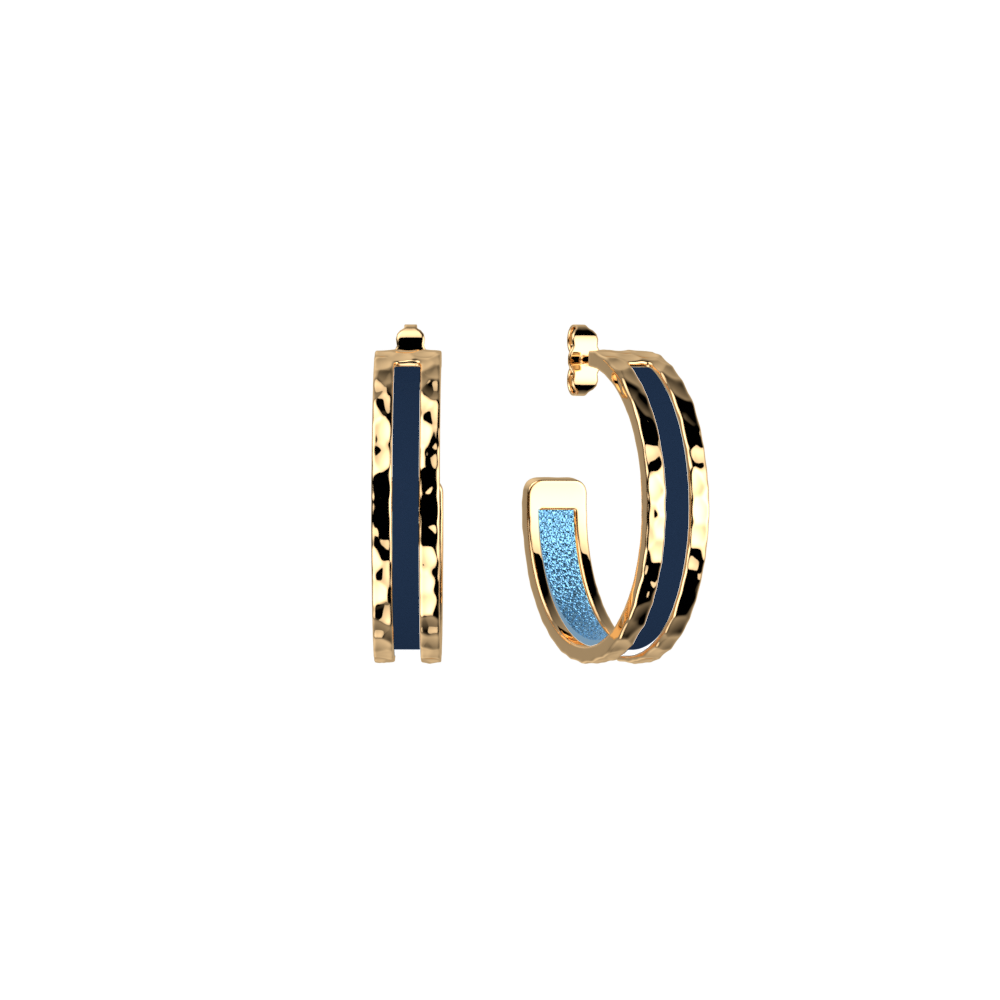 Boucles d'oreilles Pure Martelée, cuirs réversibles Ciel étoilé / Marine