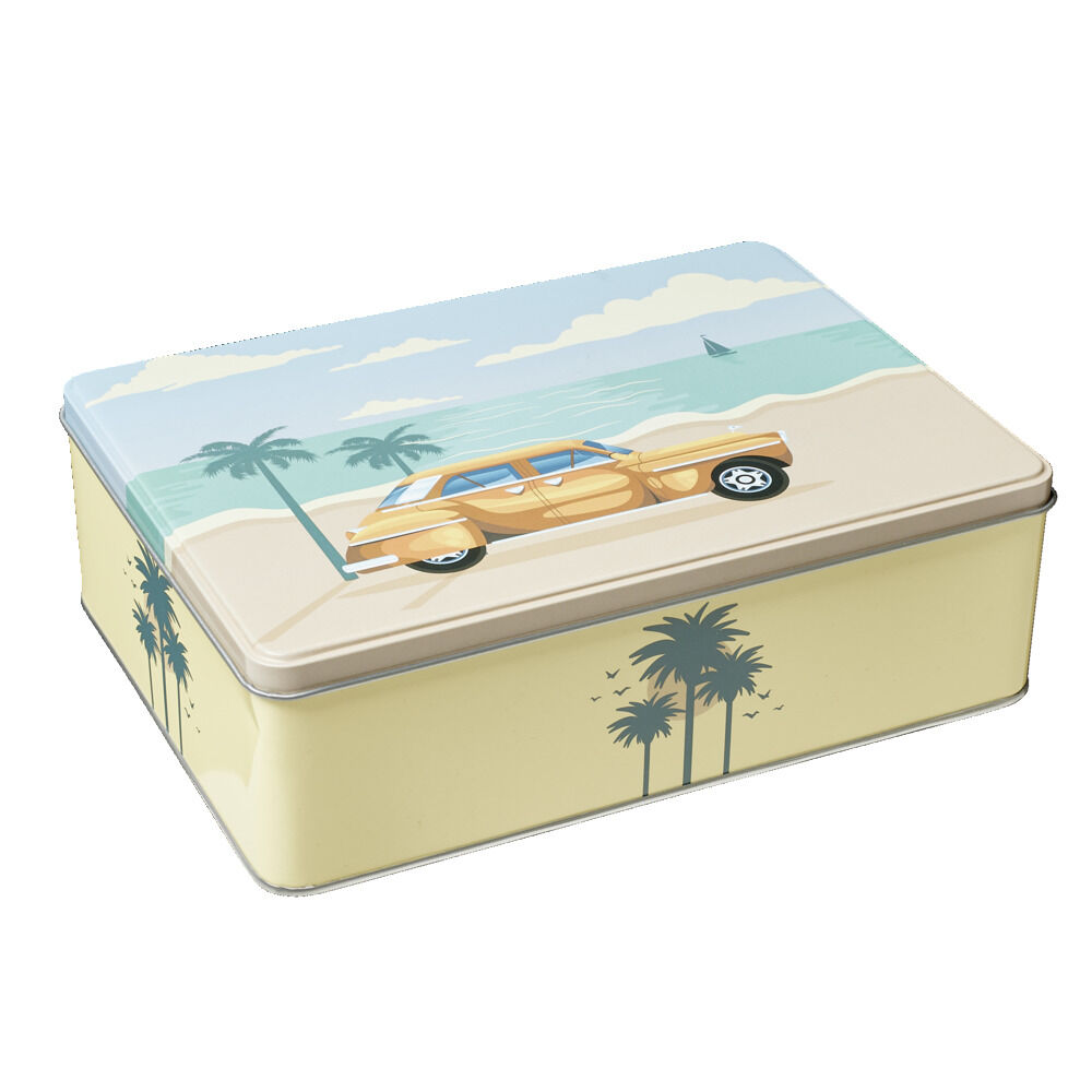 BoÎte métal décor vintage 22,5x16,5xH7,5cm (3 modèles)