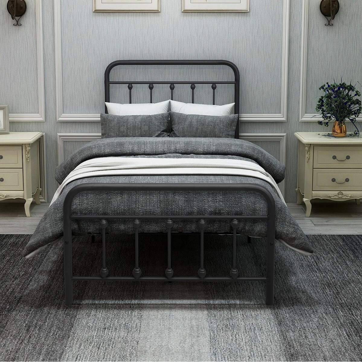 Twin Metal Platform Bed Frame with Headboard