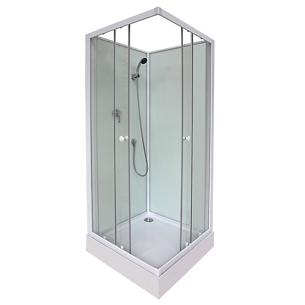 Cabine de douche l.80 x L.80 x H.200 cm – blanche, avec mitigeur et douchette, GoodHome Arkell