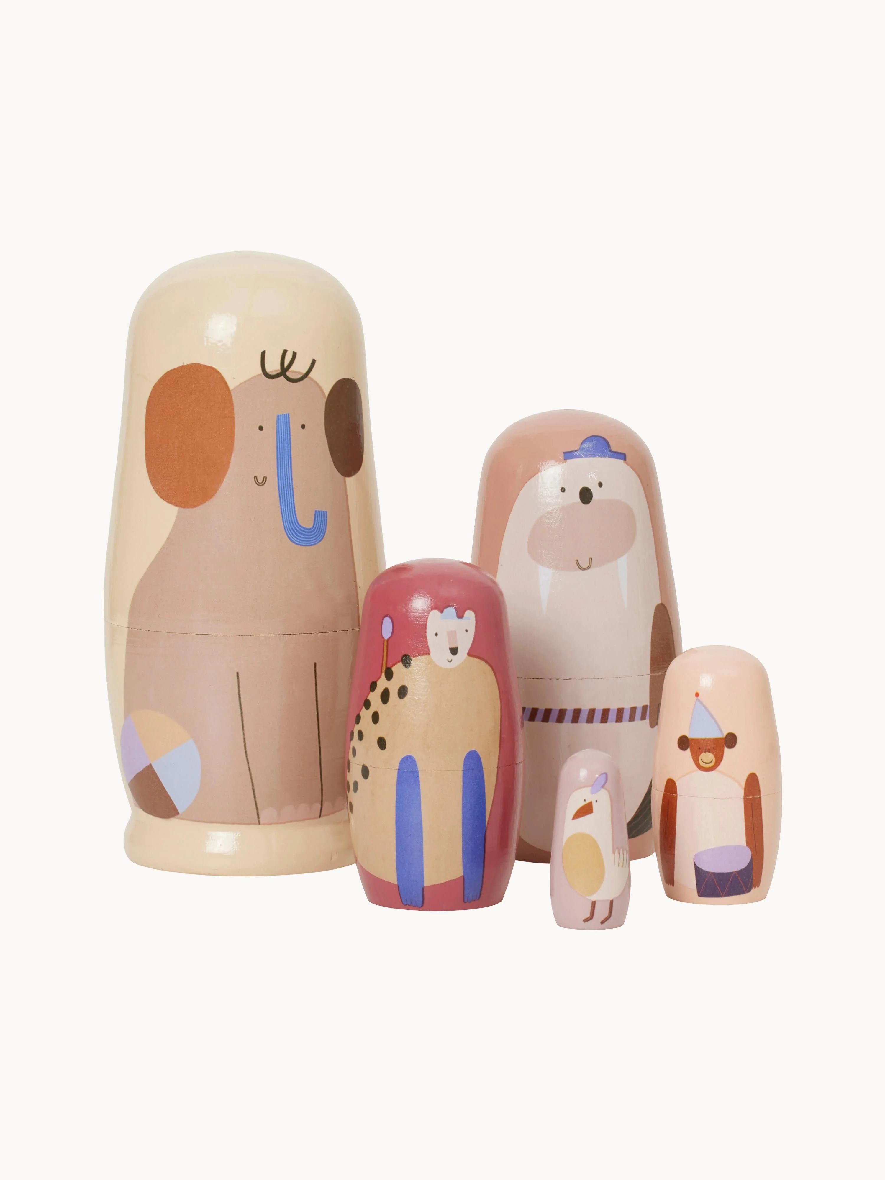 Schachtelpuppen Critter aus Schima Superba Holz, 5er-Set
