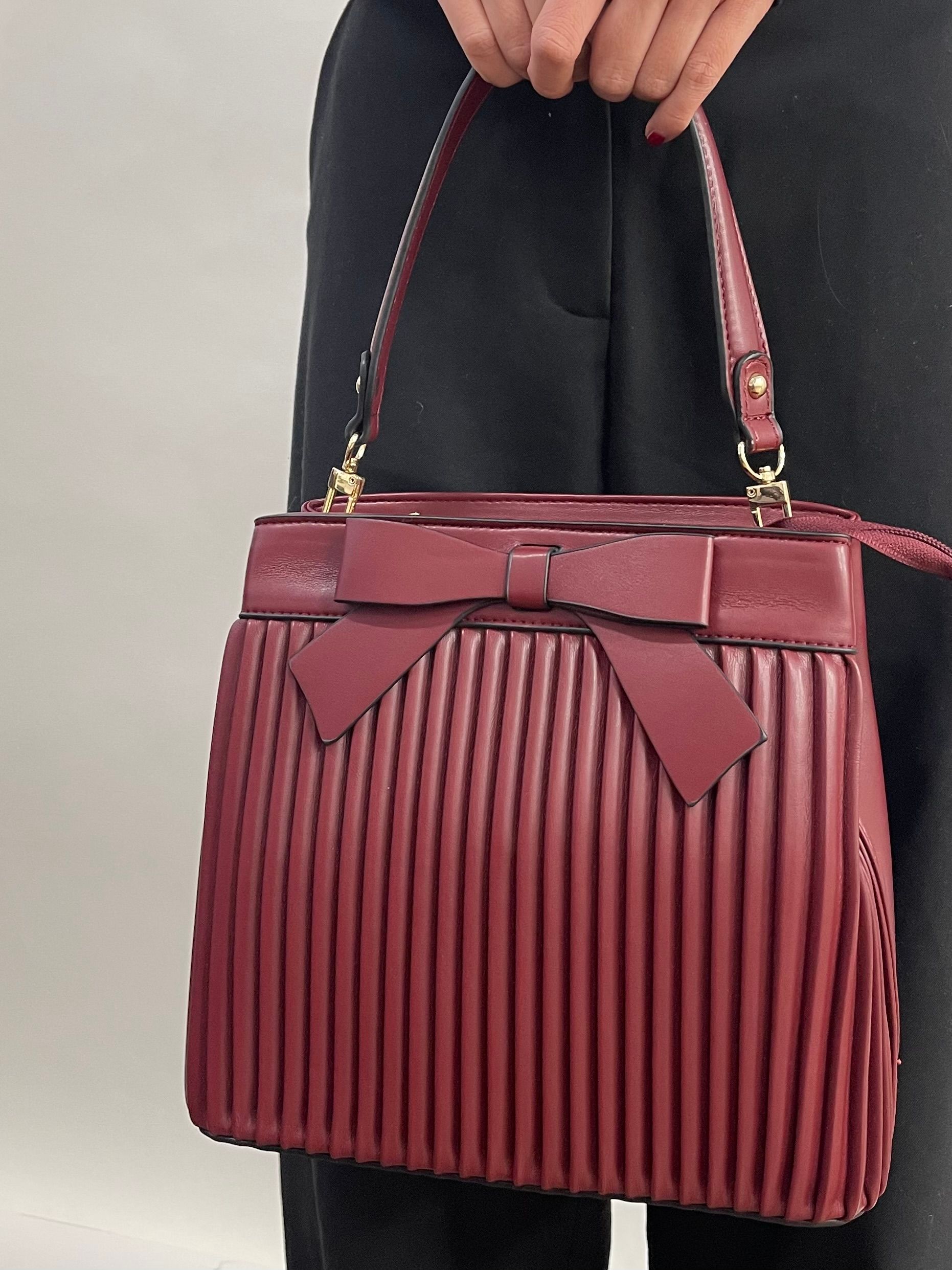 SVNX Pleated Bow Grab Bag with Shoulder Strap
