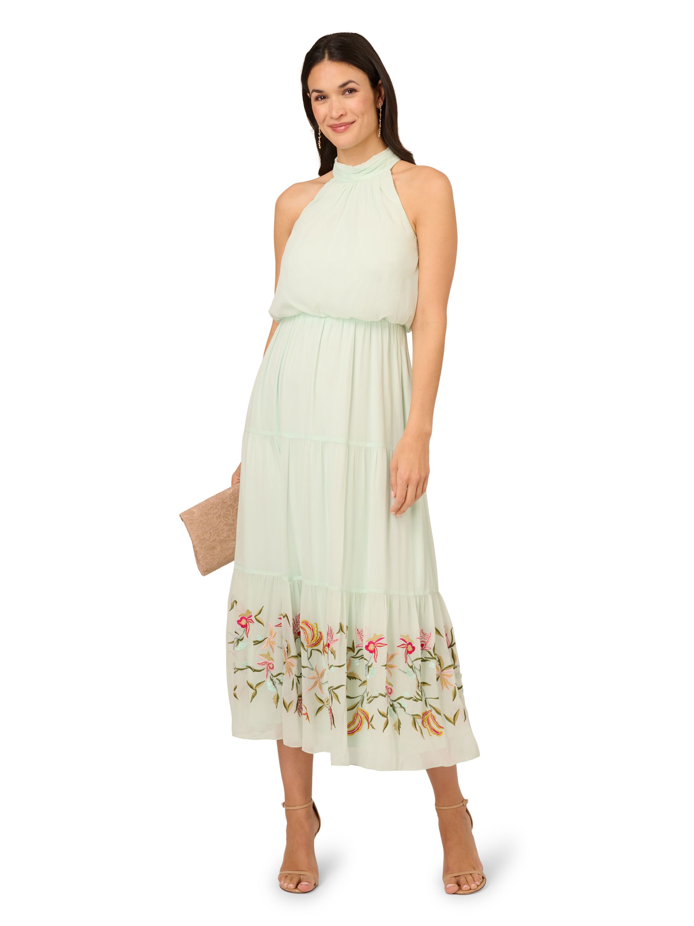Adrianna Papell Bead Chiffon Halter Dress