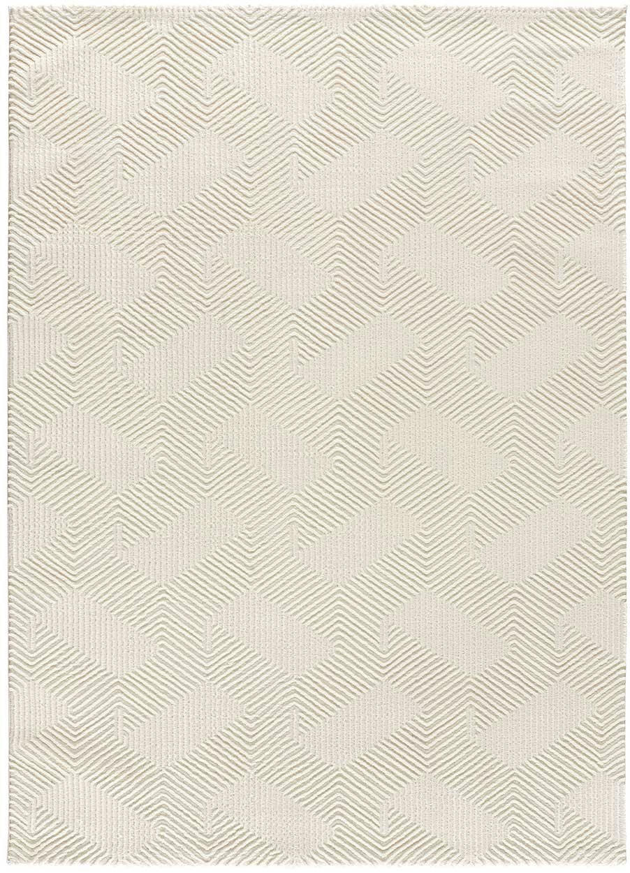 SIGN - Tapis lavable à motif géométrique blanc gaufré, 200X290 cm