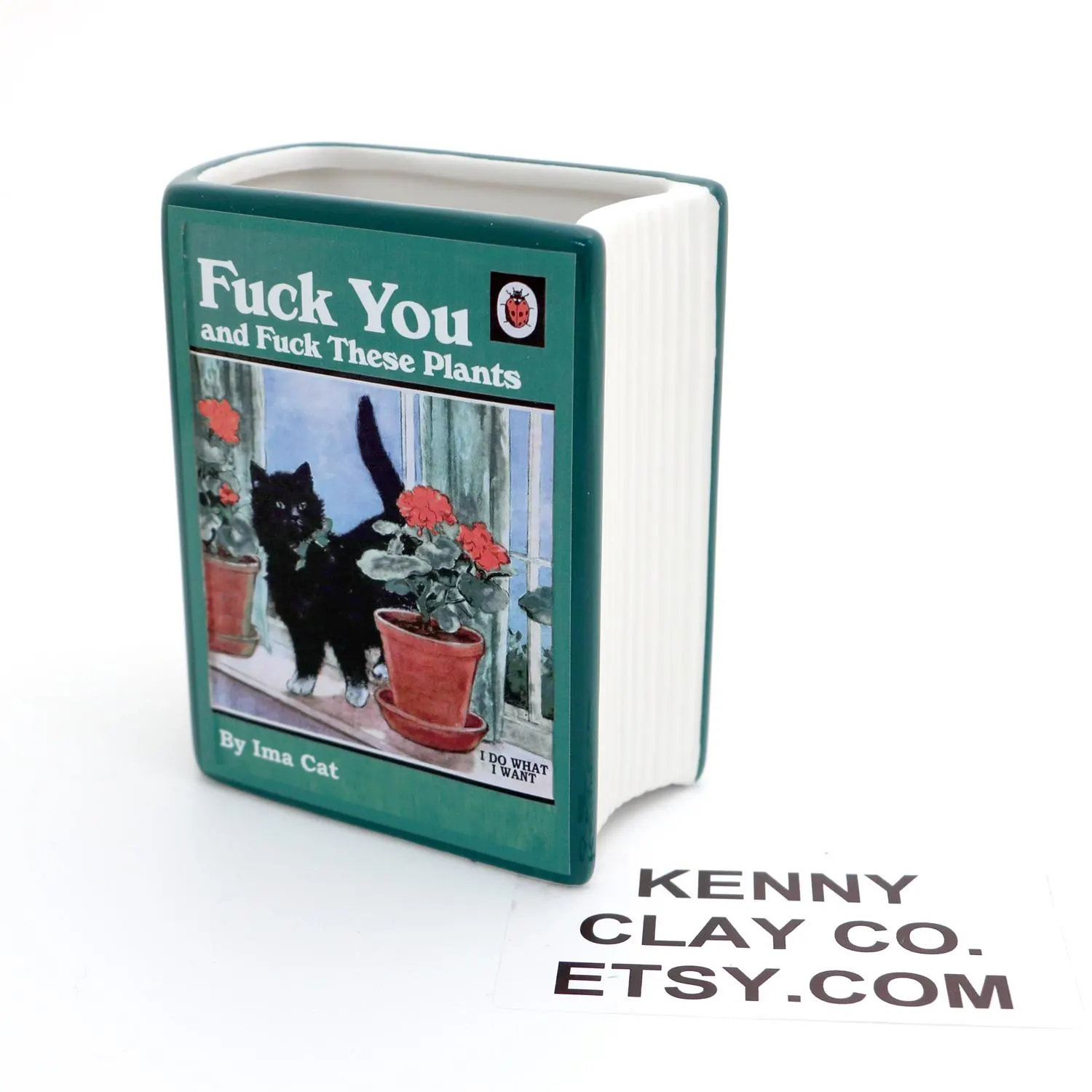 Cat ceramic book vase planter pencil cup funny
