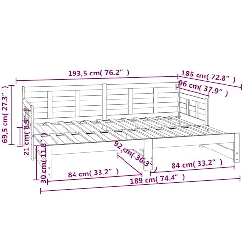 NNEVL Pull-out Day Bed Black Solid Wood Pine 2x(92x187) cm