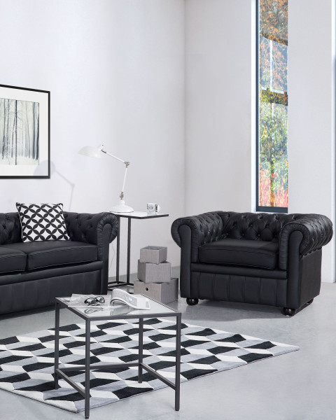 Fotel krzesło chesterfield skóra czarny