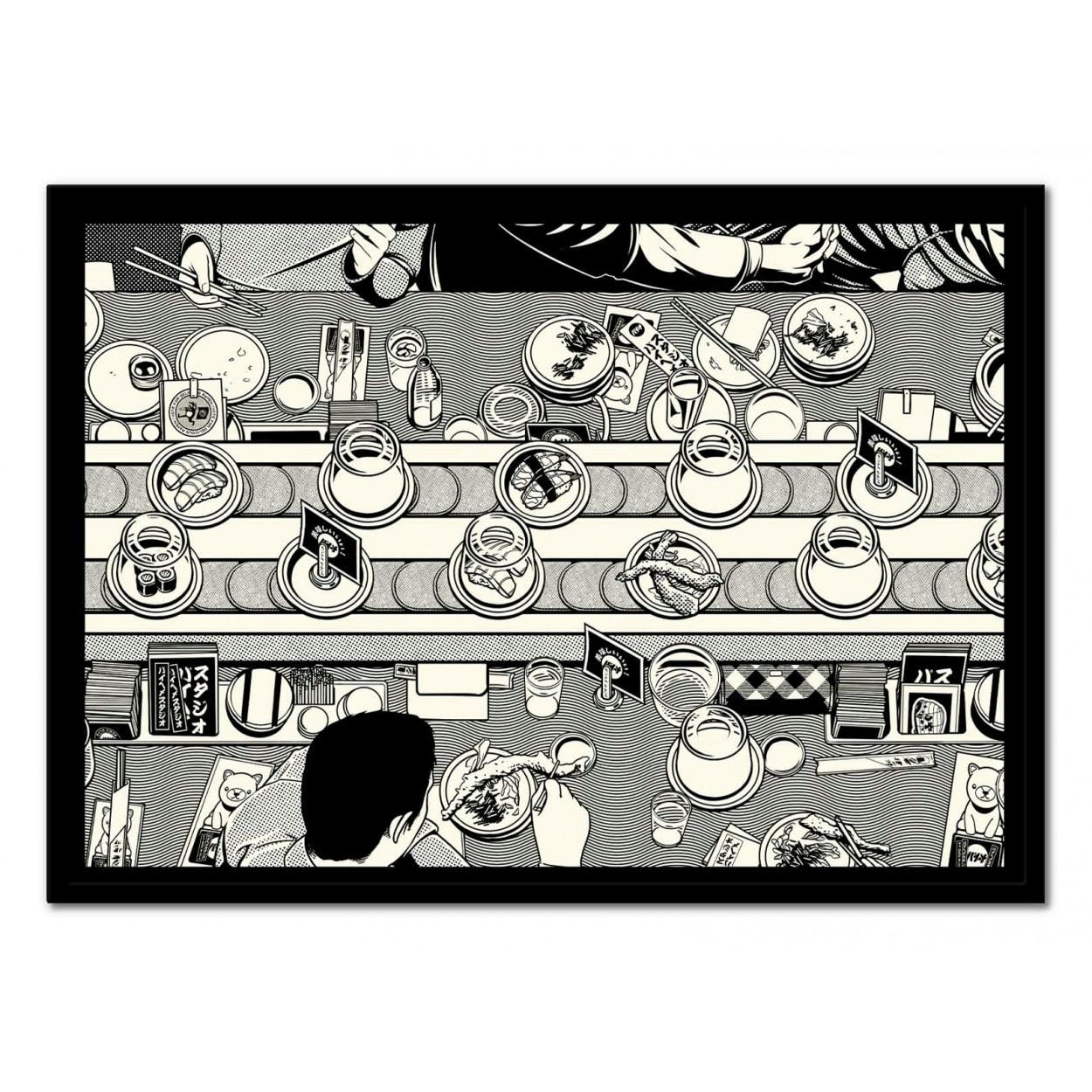 PAIHEME STUDIO - SUSHI BAR - Affiche d'art avec Cadre bois noir - 30 x 40 cm