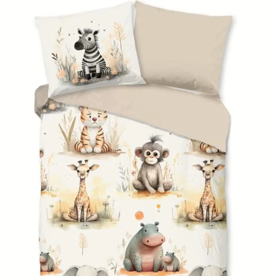 Pure dekbedovertrek baby dieren - 1 persoons 140x200/220 cm - Zand - Microvezel