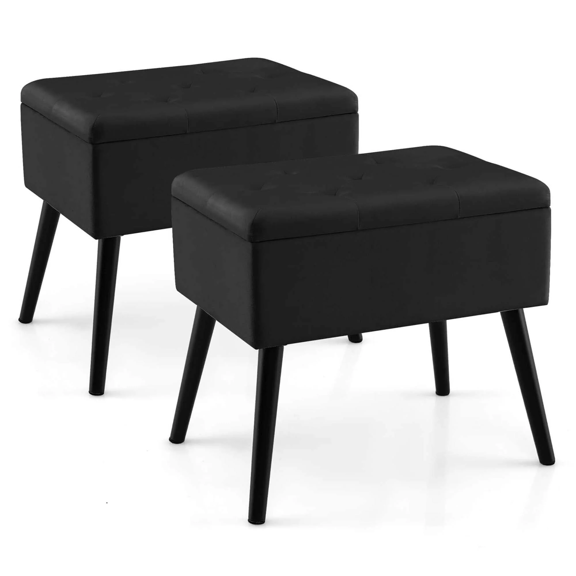 Costway 2 PCS Velvet Vanity Stools with Storage Solid Wood Legs - See Details