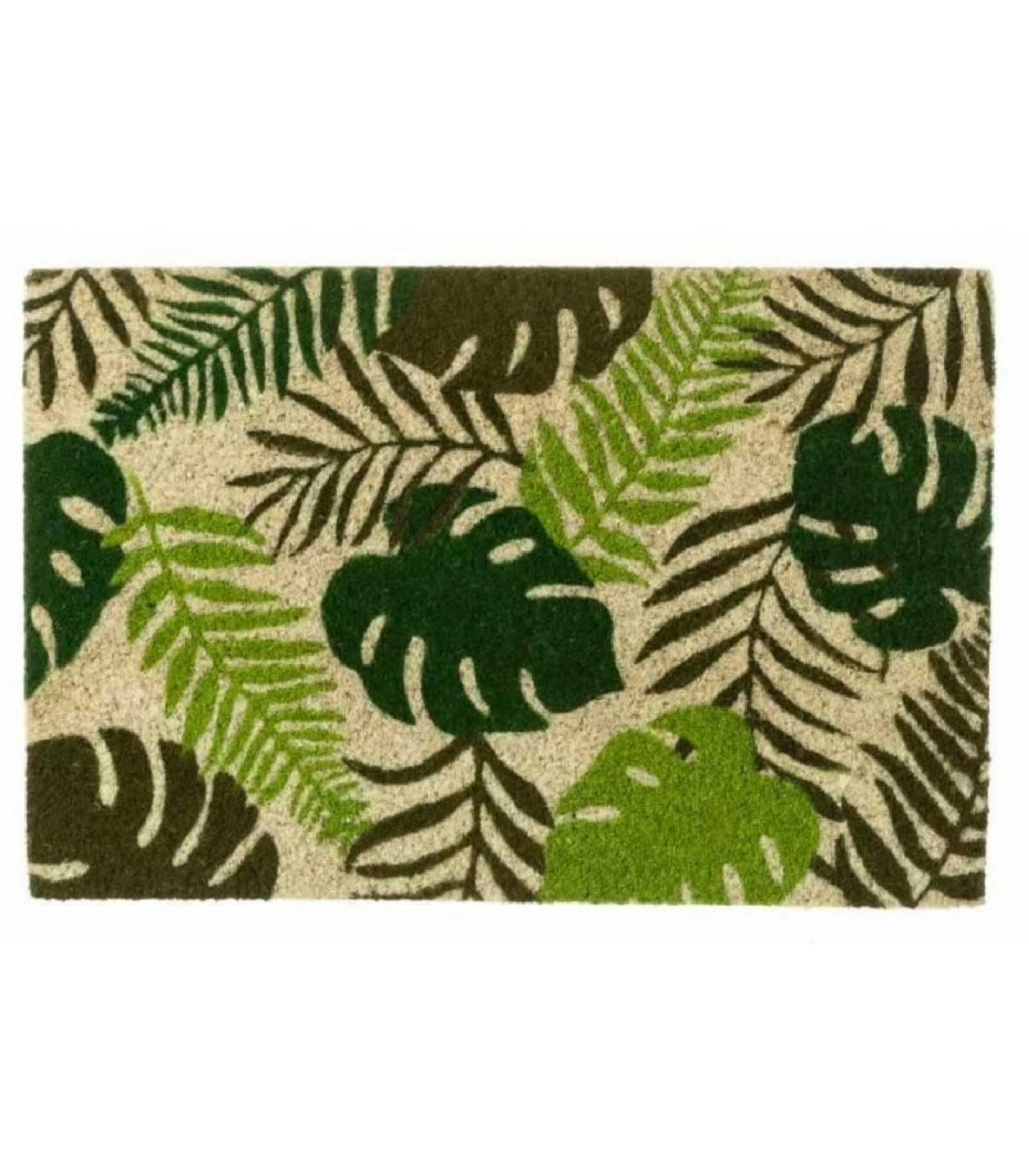 FEUILLES TROPICALES VERTES - Paillasson coco 60x40